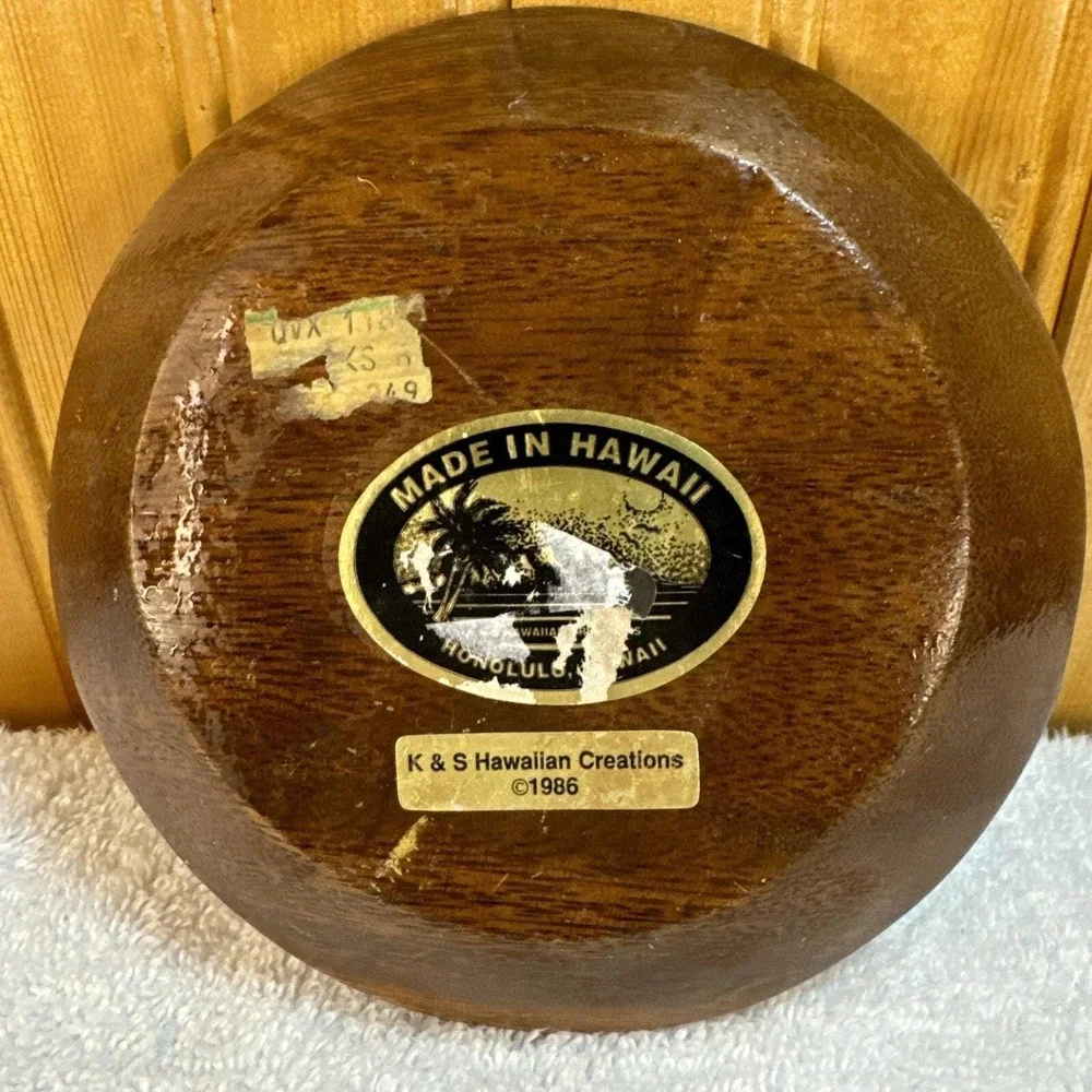 K & S Hawaiian Creations Vintage Hawaii Wood Plate Souvenir Hand Carved 1986